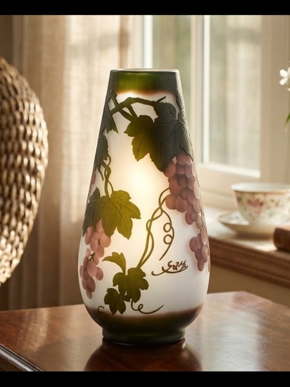 Galle Style Cameo Glass Vase - Grape & Vine Motif Art Nouveau